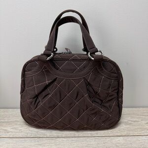 Vera Bradley Espresso Brown Quilted Pleated Microfiber Double Handle Bowler Bag